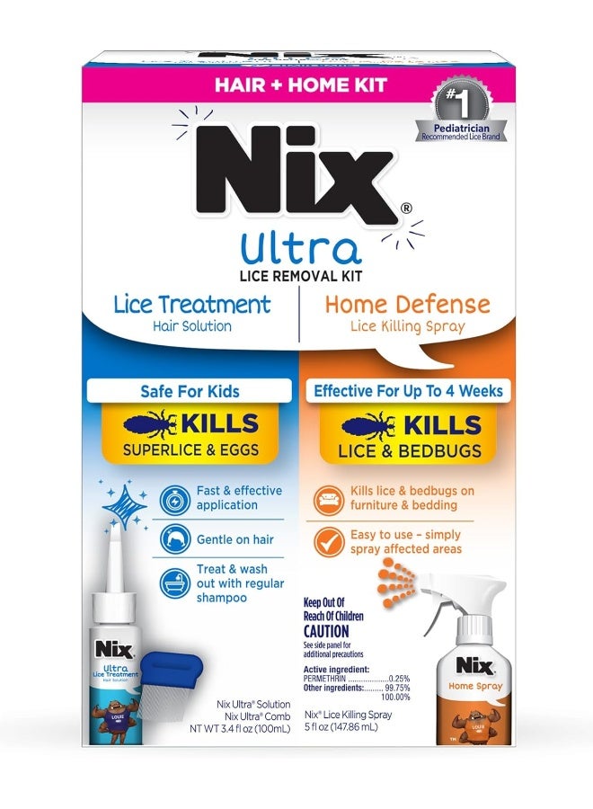 Nix Ultra Lice Removal Kit | Kills Super Lice & Eggs | Includes Lice Removal Comb and Control Spray - Image 1